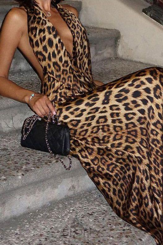 Seksi Leopar Desenli Elbise