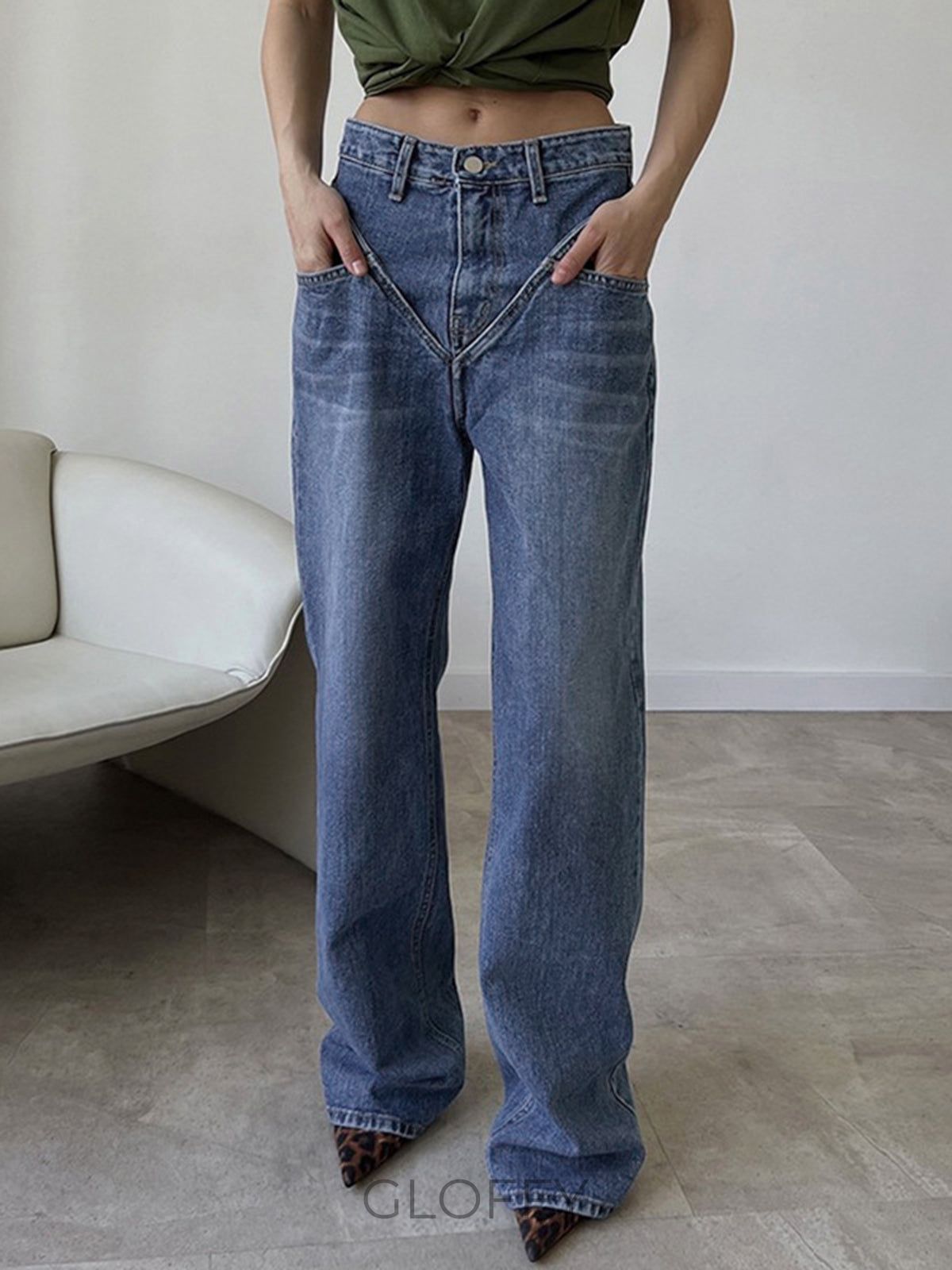 Eliza Vintage Eskitme Düz Paça Denim Jeans