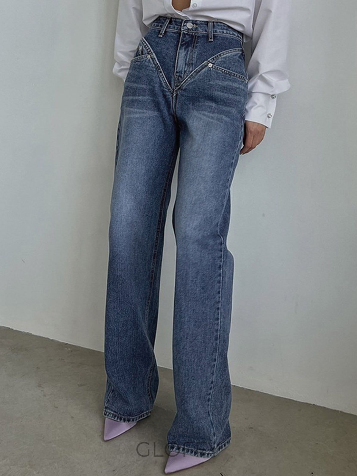 Eliza Vintage Eskitme Düz Paça Denim Jeans
