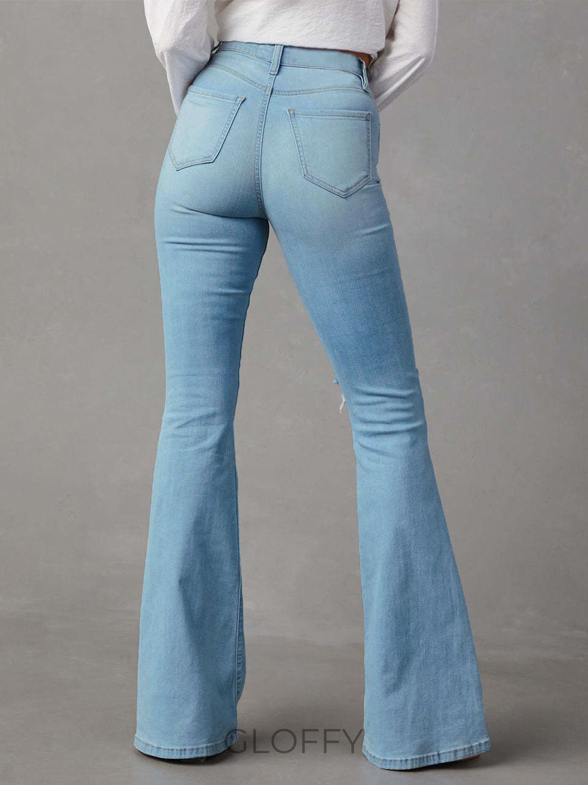 Selena Yırtık Detaylı Denim Flare Jeans