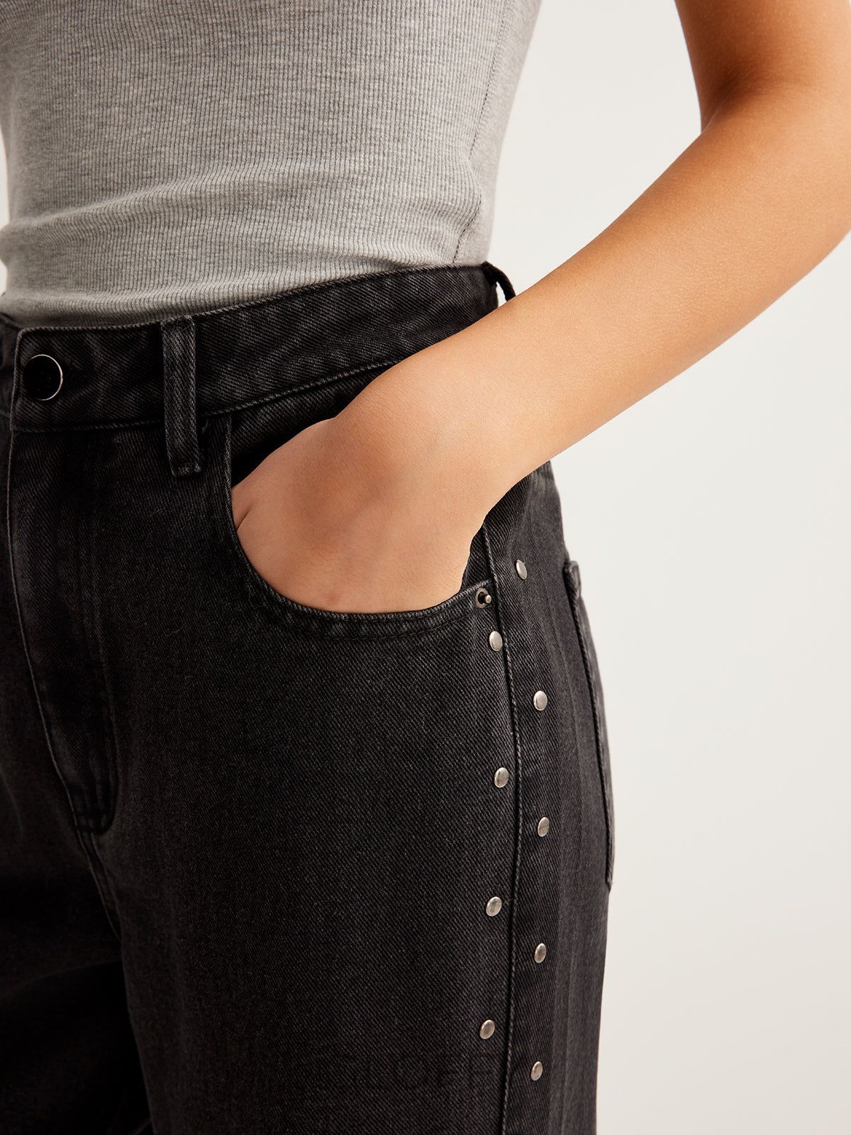 Studded Geniş Paça Denim Jeans