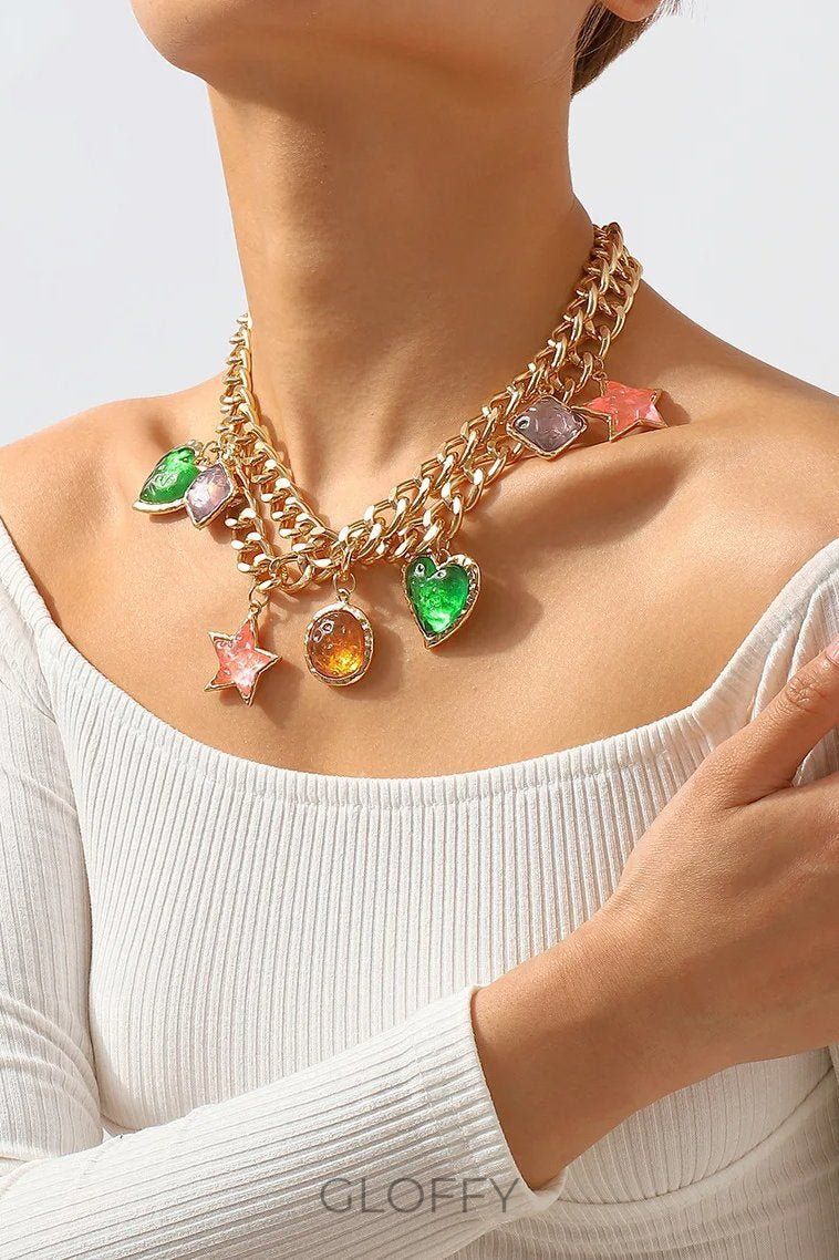 Metalik Vintage Taşlı Kolye