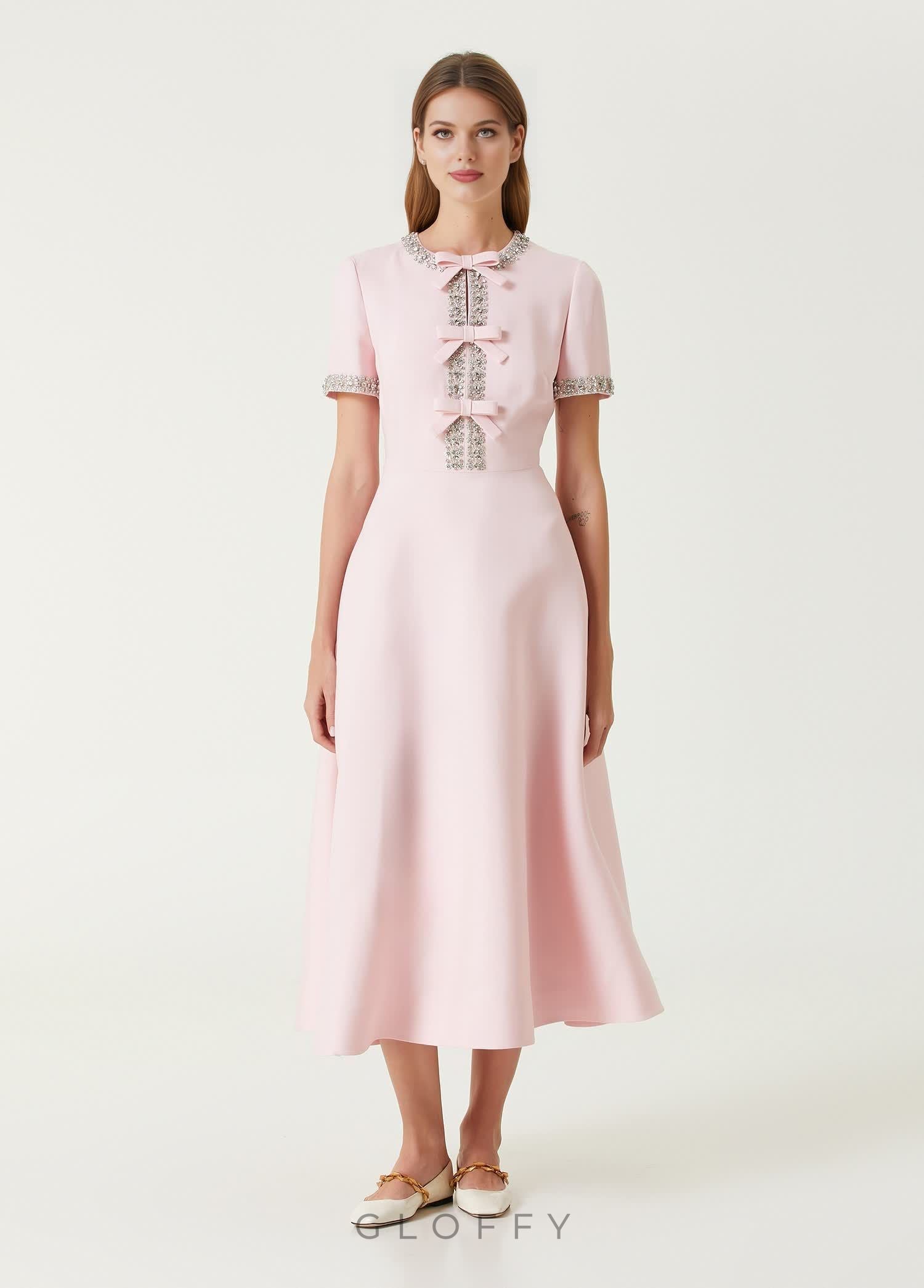 Zoe Fiyonklu Kristal İşlemeli Midi Elbise