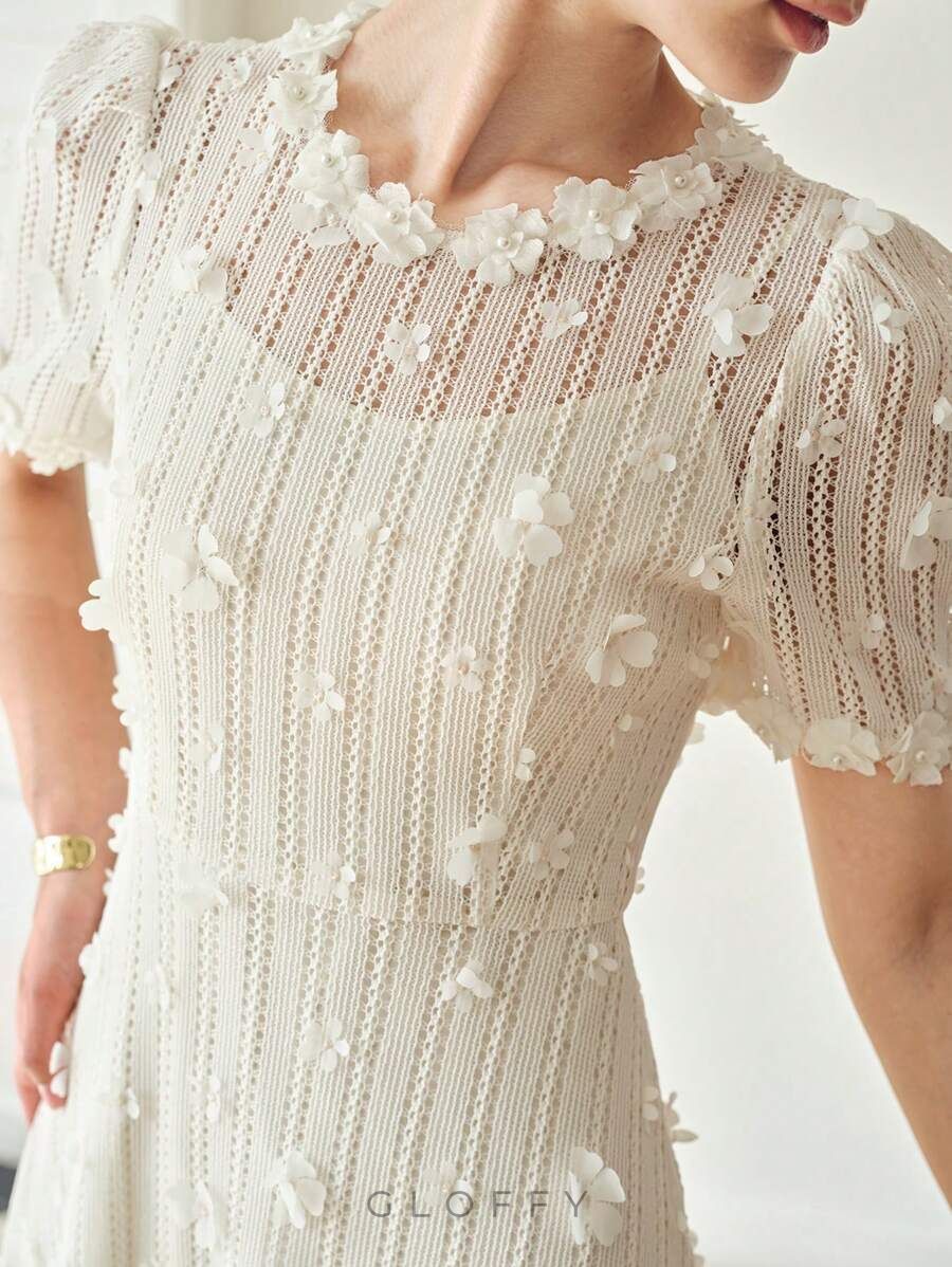 Mona Dantel İşlemeli Midi Örgü Elbise