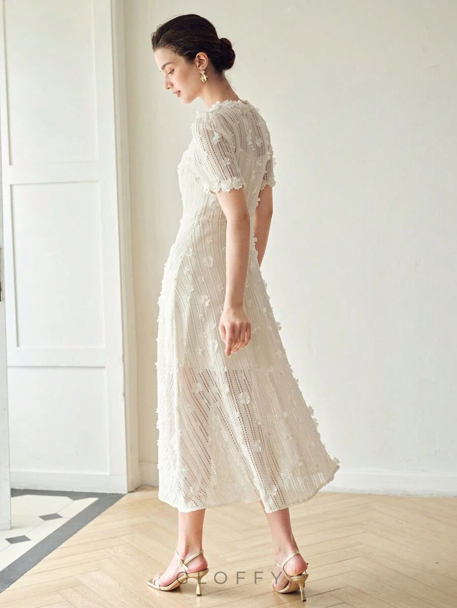 Mona Dantel İşlemeli Midi Örgü Elbise