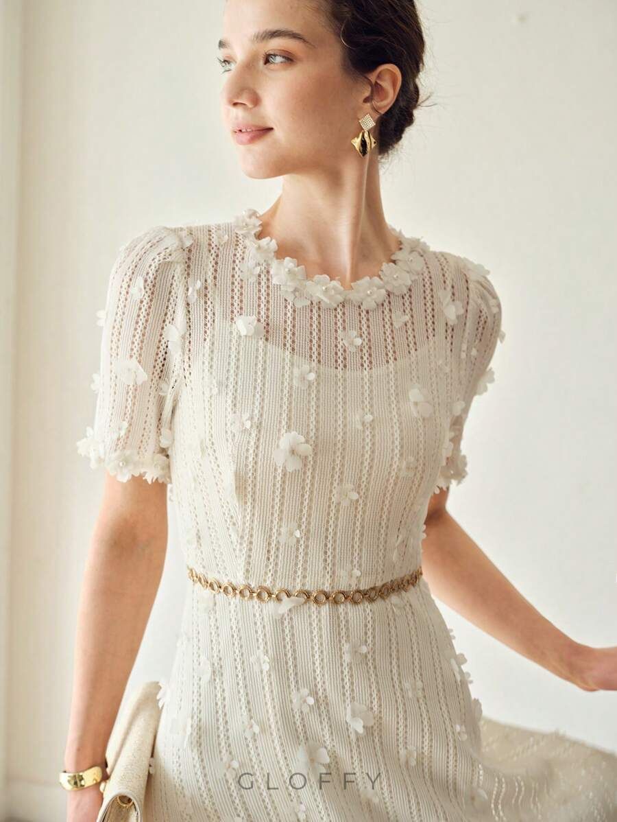 Mona Dantel İşlemeli Midi Örgü Elbise