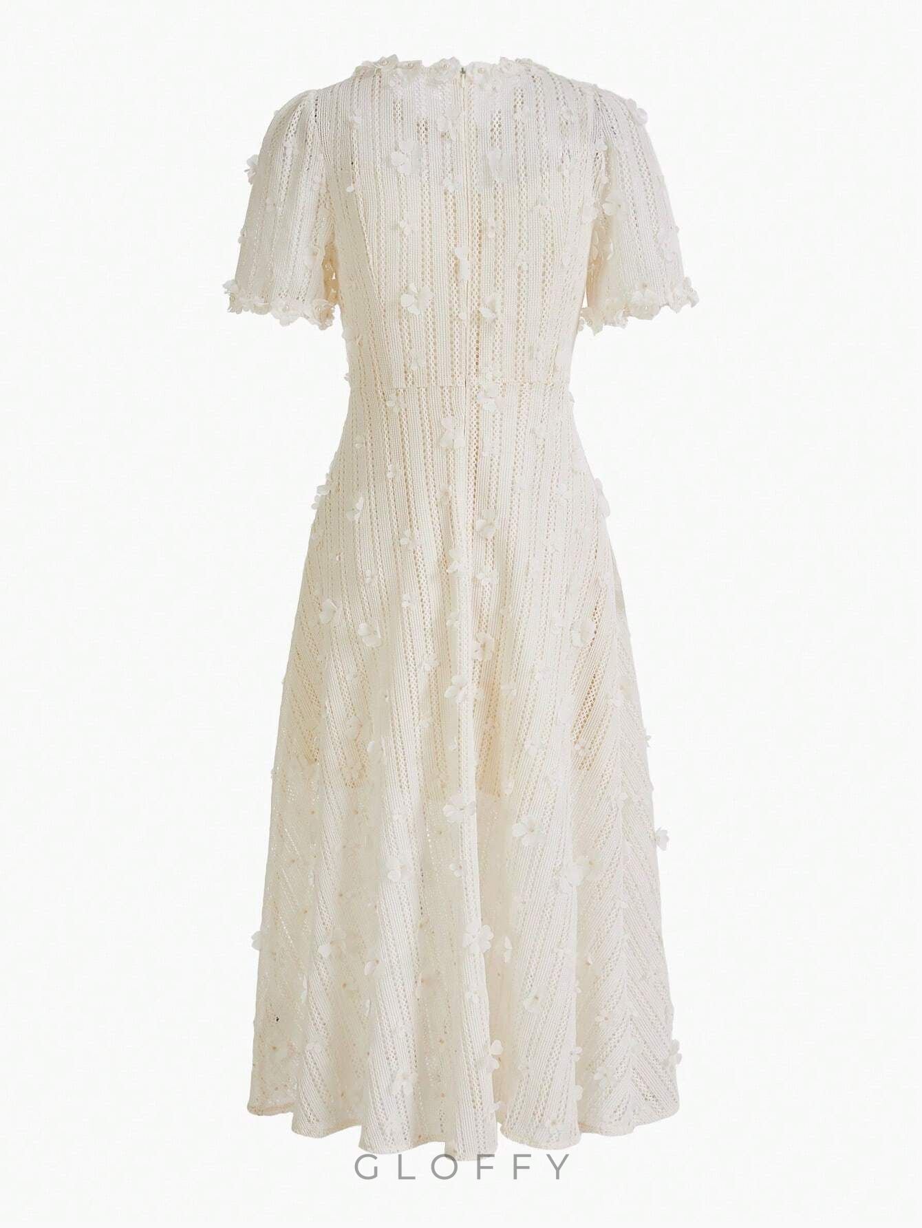 Mona Dantel İşlemeli Midi Örgü Elbise