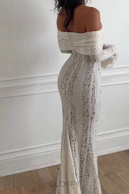 Dantel Fırfırlı Kol Off-Shoulder Elbise