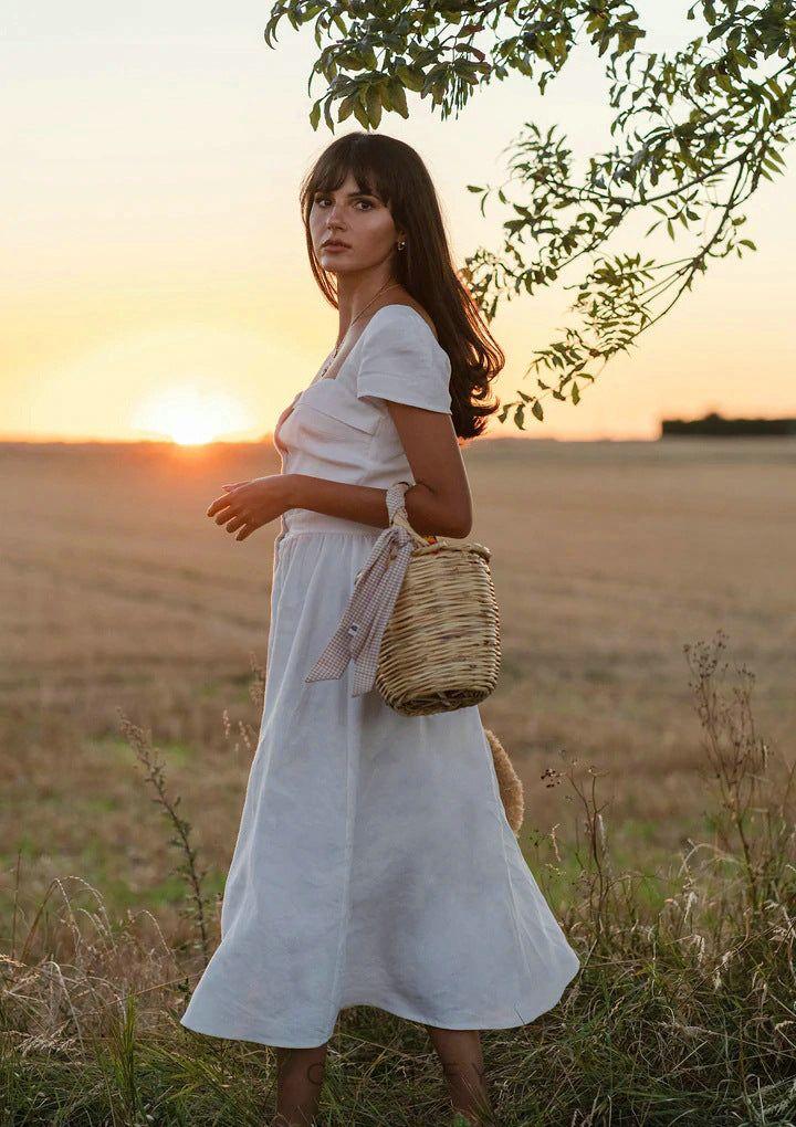 Marcelle Bağcıklı Sırt Detaylı Düğmeli Midi Elbise