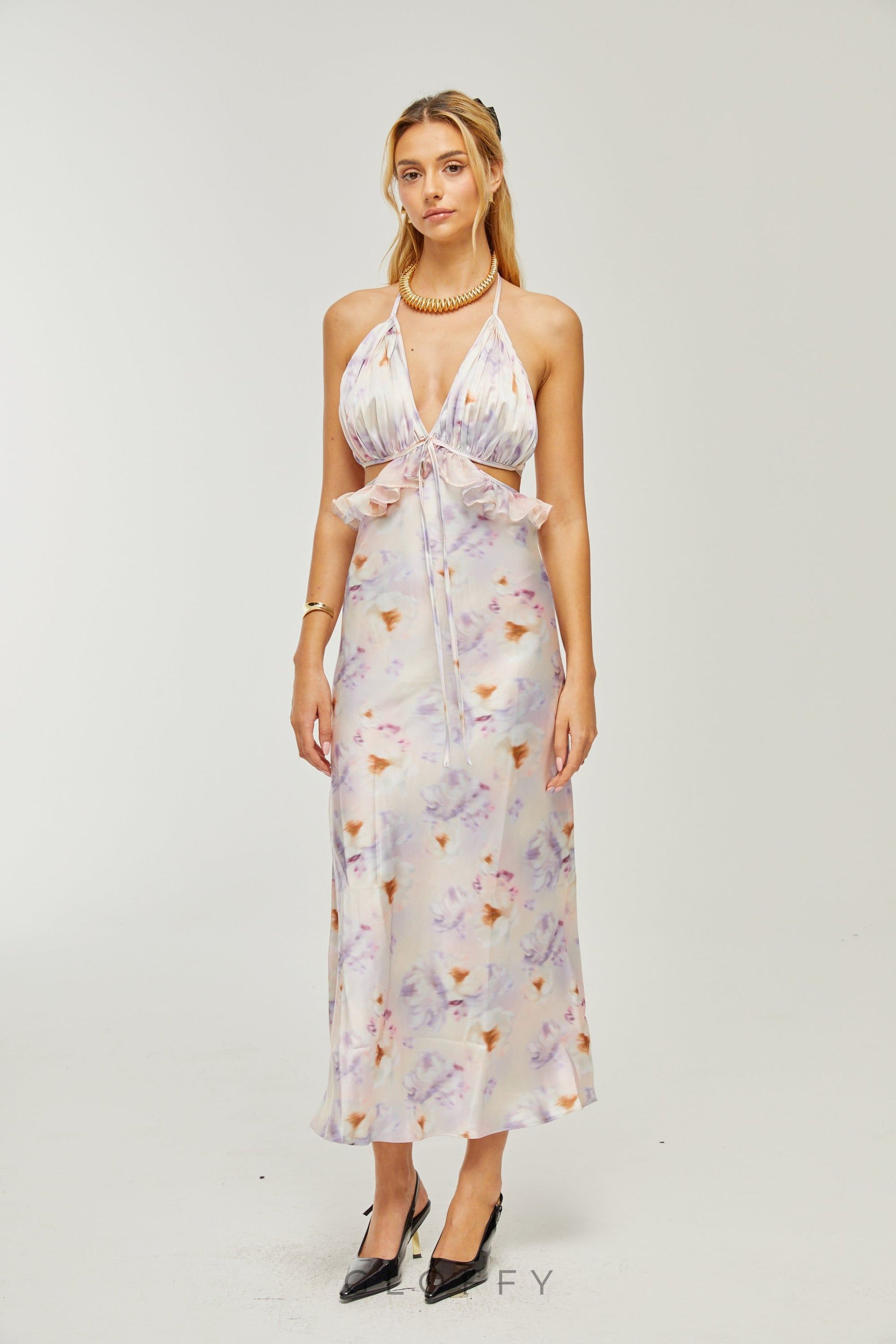 Isabeau Bağcıklı Şifon Maxi Elbise