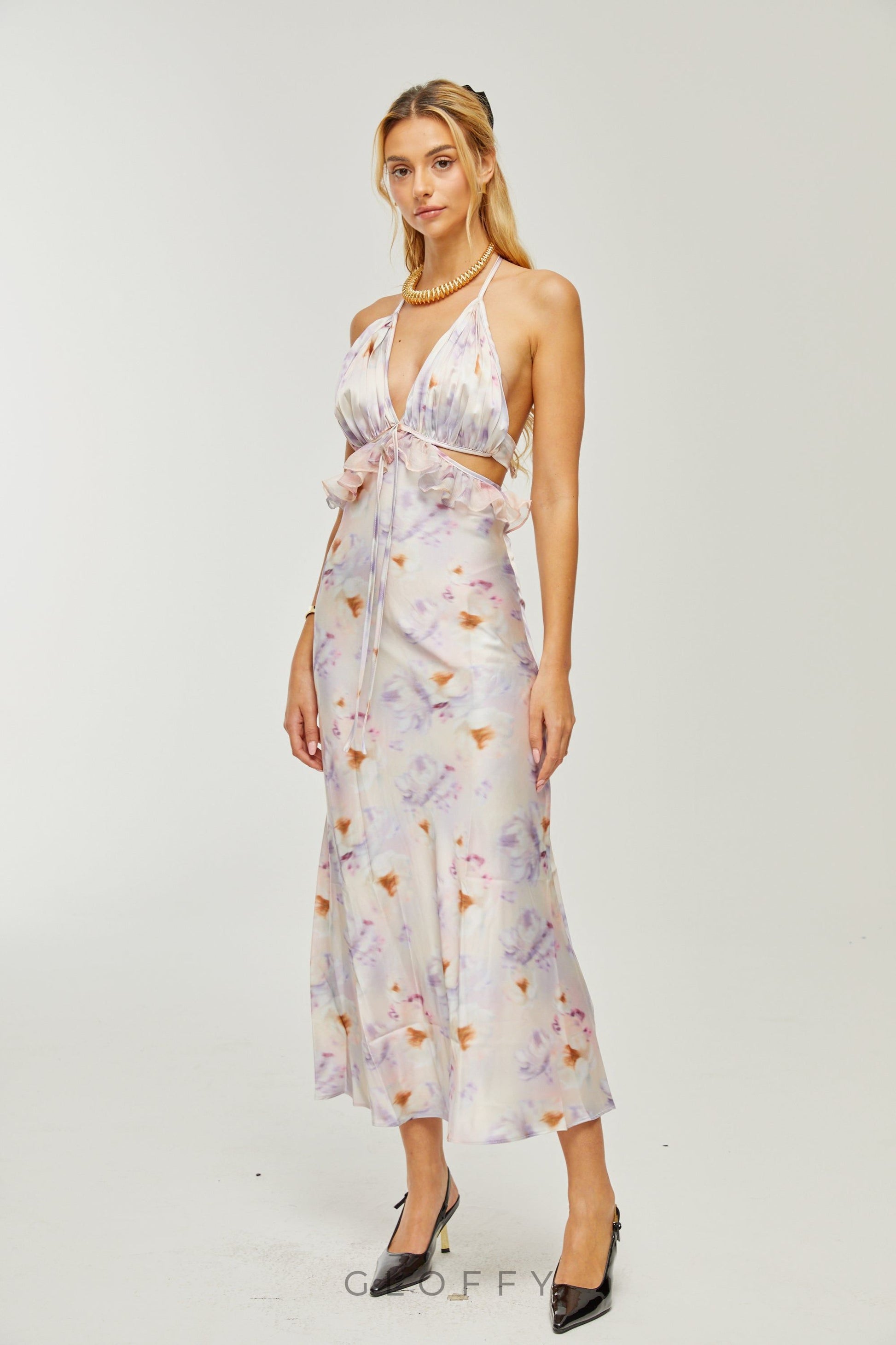 Isabeau Bağcıklı Şifon Maxi Elbise