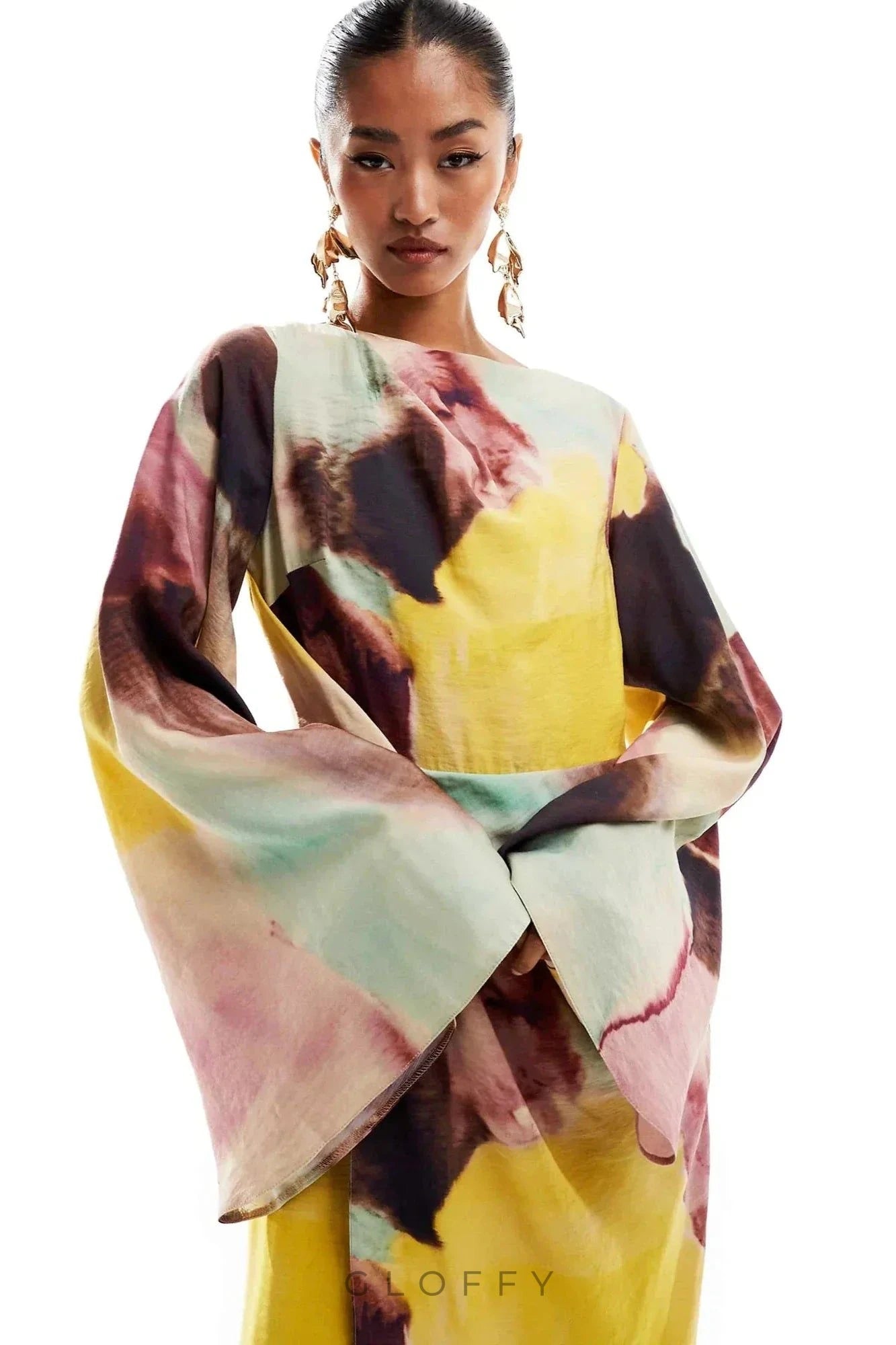 Adele Akışkan Desenli Maxi Elbise