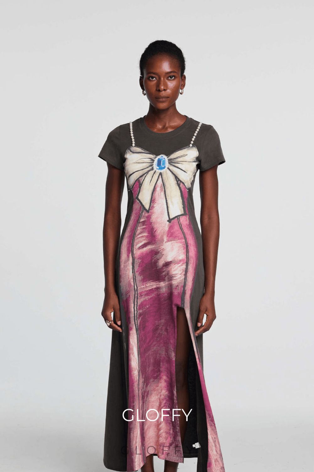 Kylee Desenli Fiyonklu İnci Detaylı Maxi Elbise