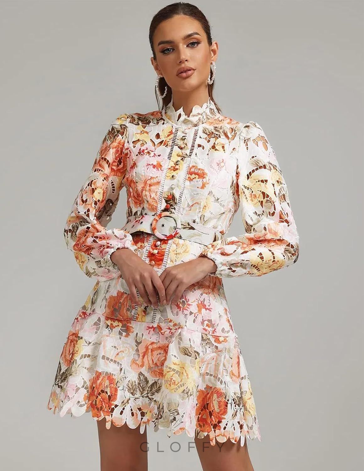 Clarisse Dantel Çiçek Desenli Mini Elbise