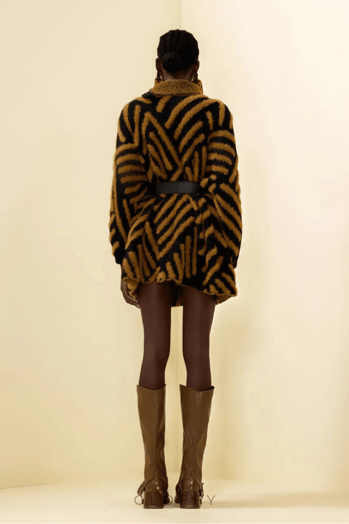 Amara Çarpıcı Desenli Lüks Triko Mini Elbise