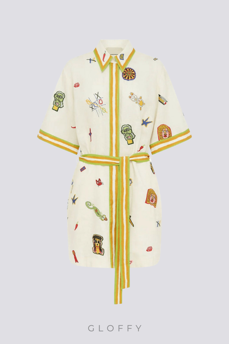 Aurelie Kısa Kollu İşlemeli Mini Elbise