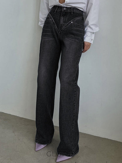 Eliza Vintage Eskitme Düz Paça Denim Jeans
