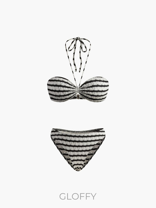 Çizgili Halter Çıkarılabilir Pedli Bikini Takımları