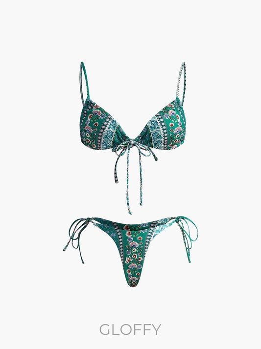 Çiçekli Önden Bağlamalı Bikini Takımı