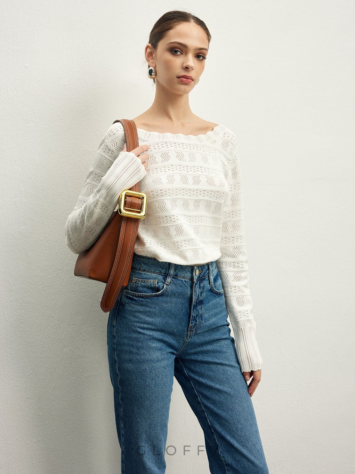 V Yaka Ajurlu Triko Kazak – Ekru