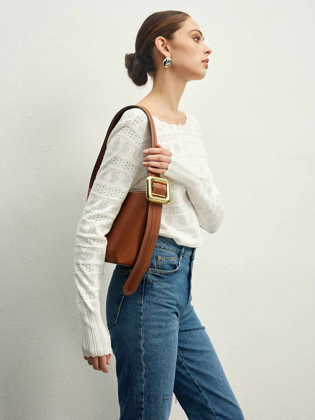 V Yaka Ajurlu Triko Kazak – Ekru