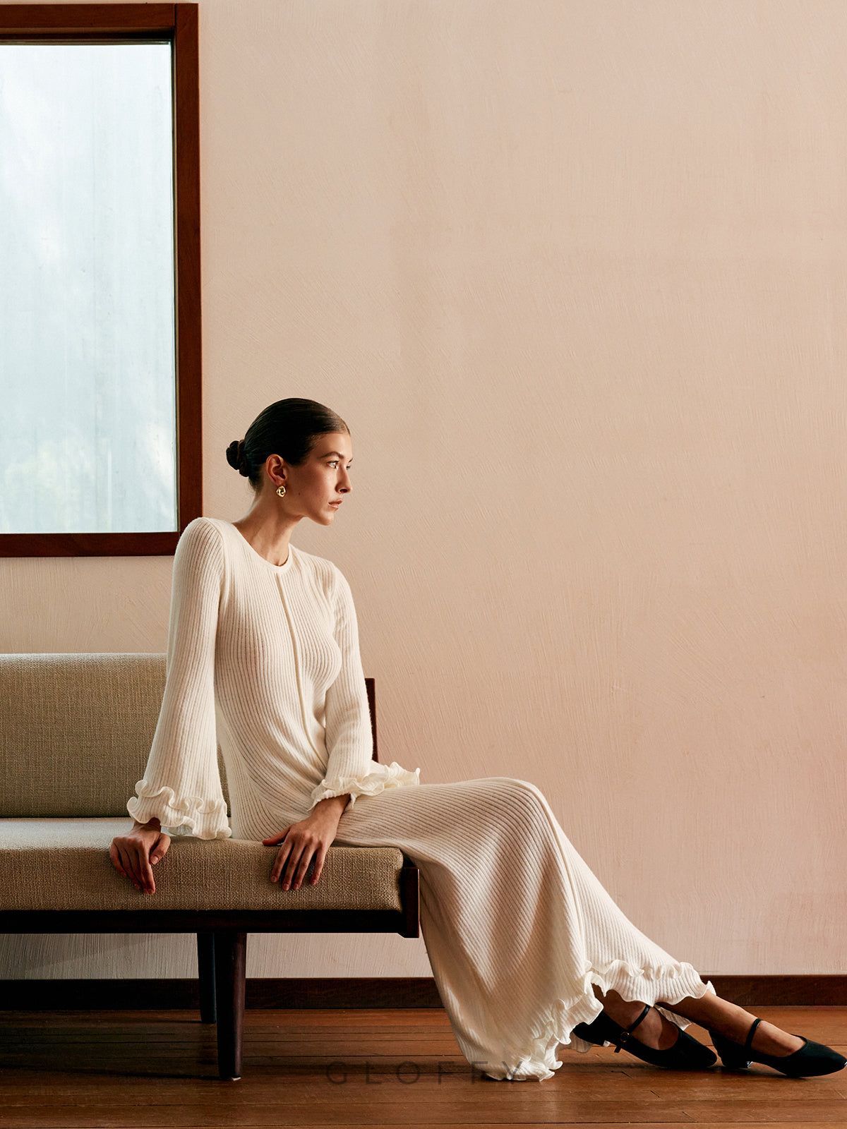 Elowen Biyeli Fırfır Detaylı Triko Maxi Elbise