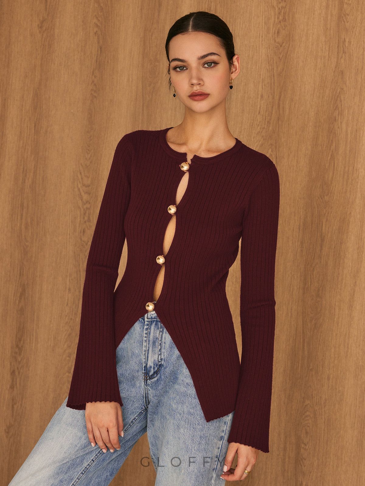 Düğmeli Fitilli Triko Bluz – Lacivert