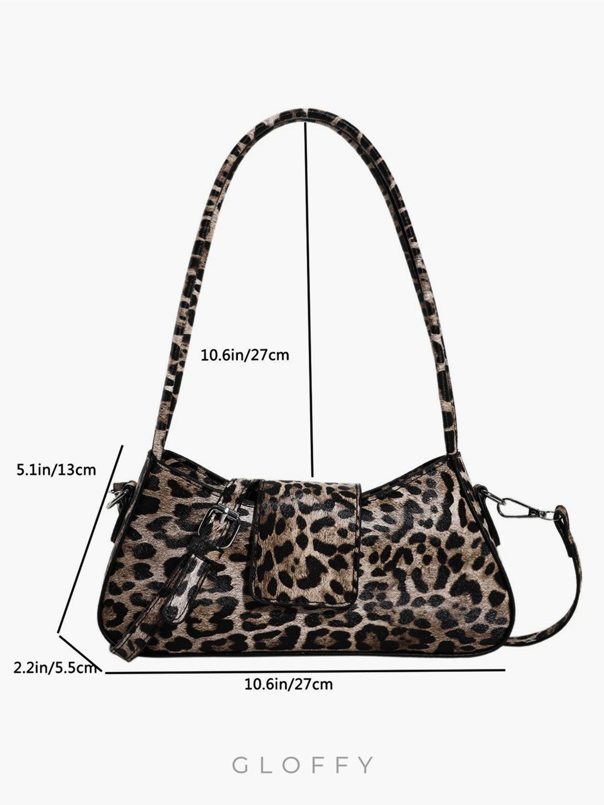 Leopar Baskılı Toka Flap Koltuk Altı Çantası