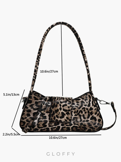 Leopar Baskılı Toka Flap Koltuk Altı Çantası