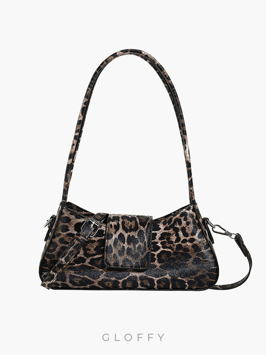 Leopar Baskılı Toka Flap Koltuk Altı Çantası