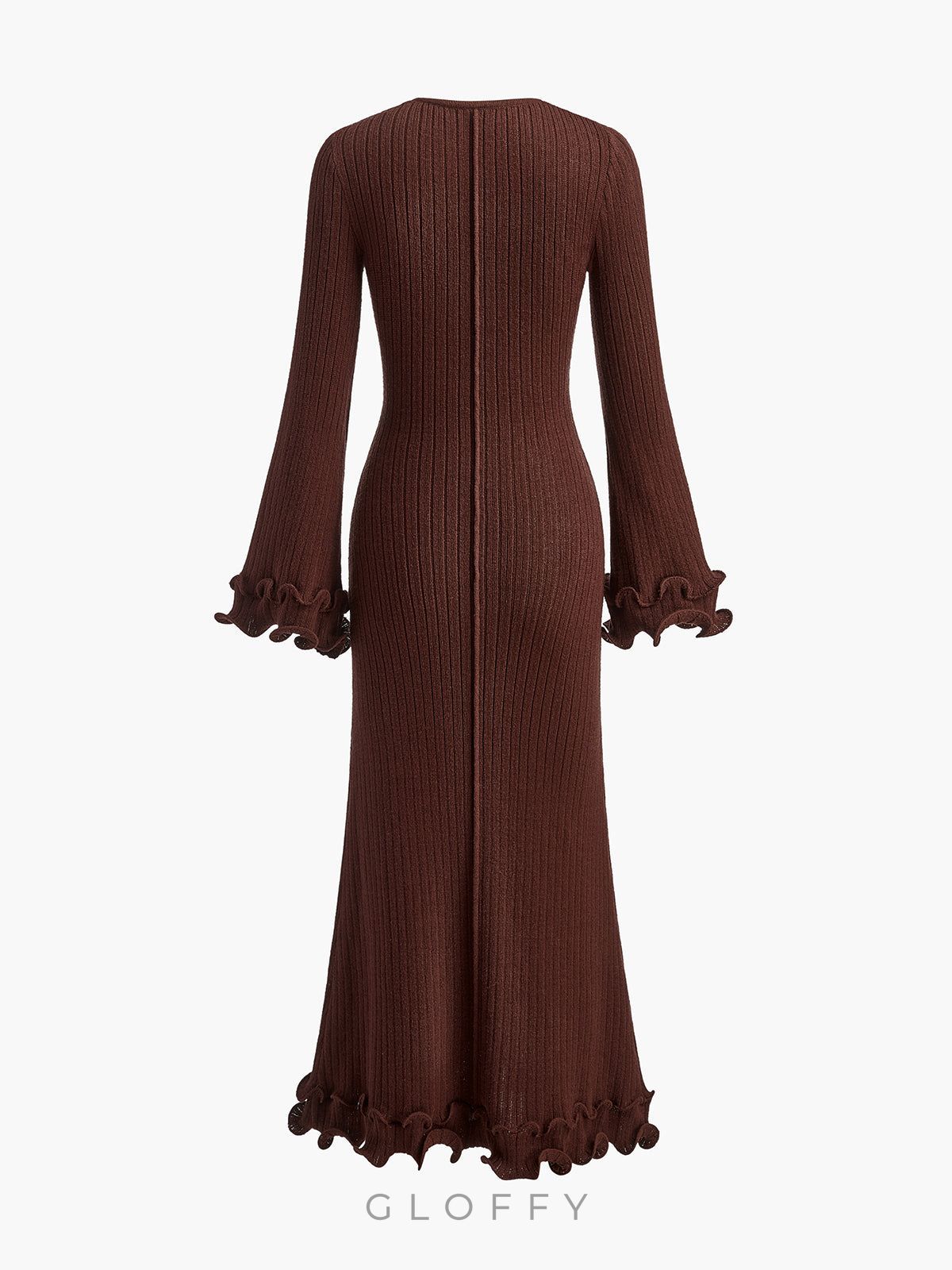 Elowen Biyeli Fırfır Detaylı Triko Maxi Elbise