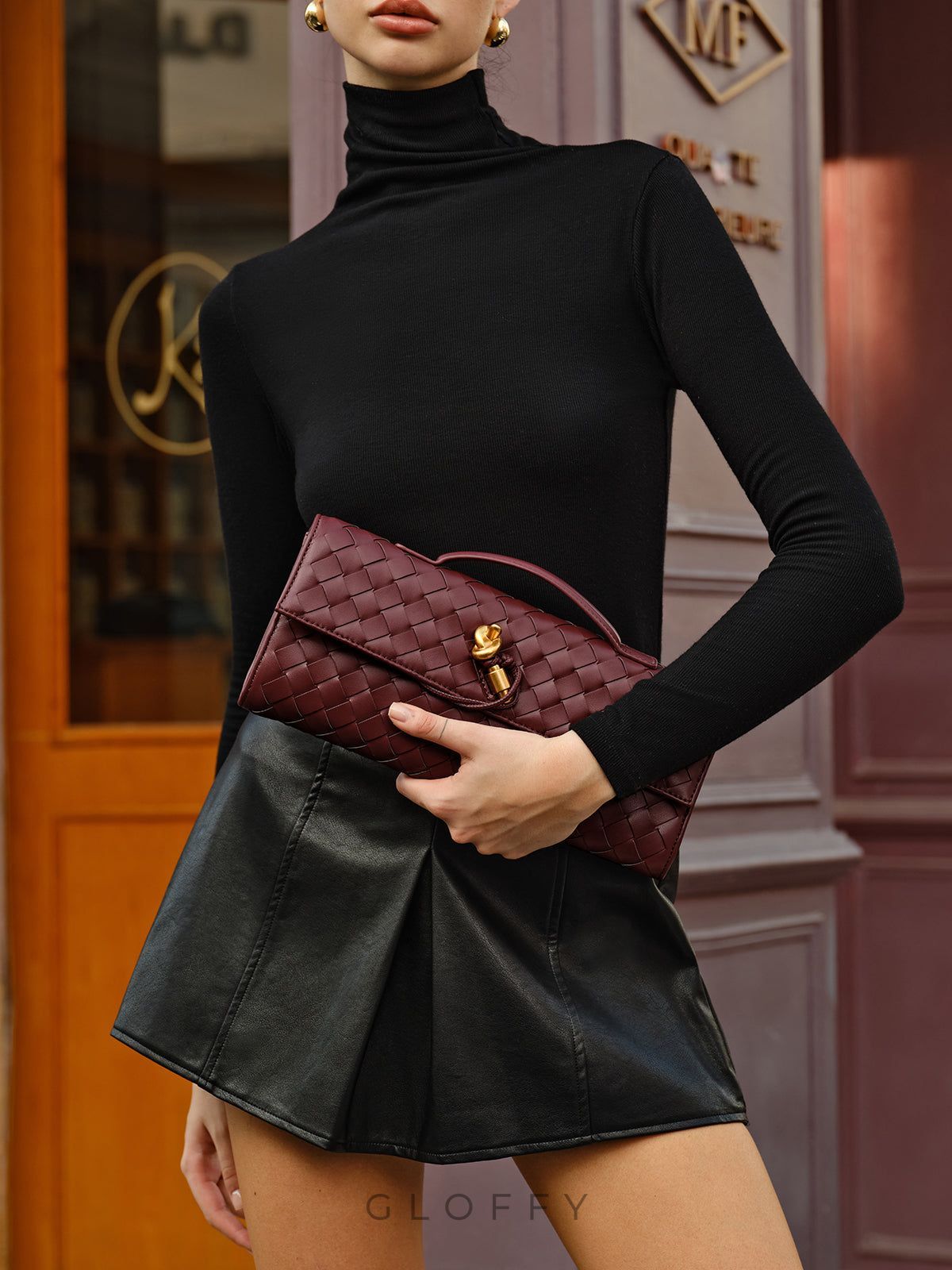 İki Yönlü Örgü Kapaklı Clutch Omuz Çantası