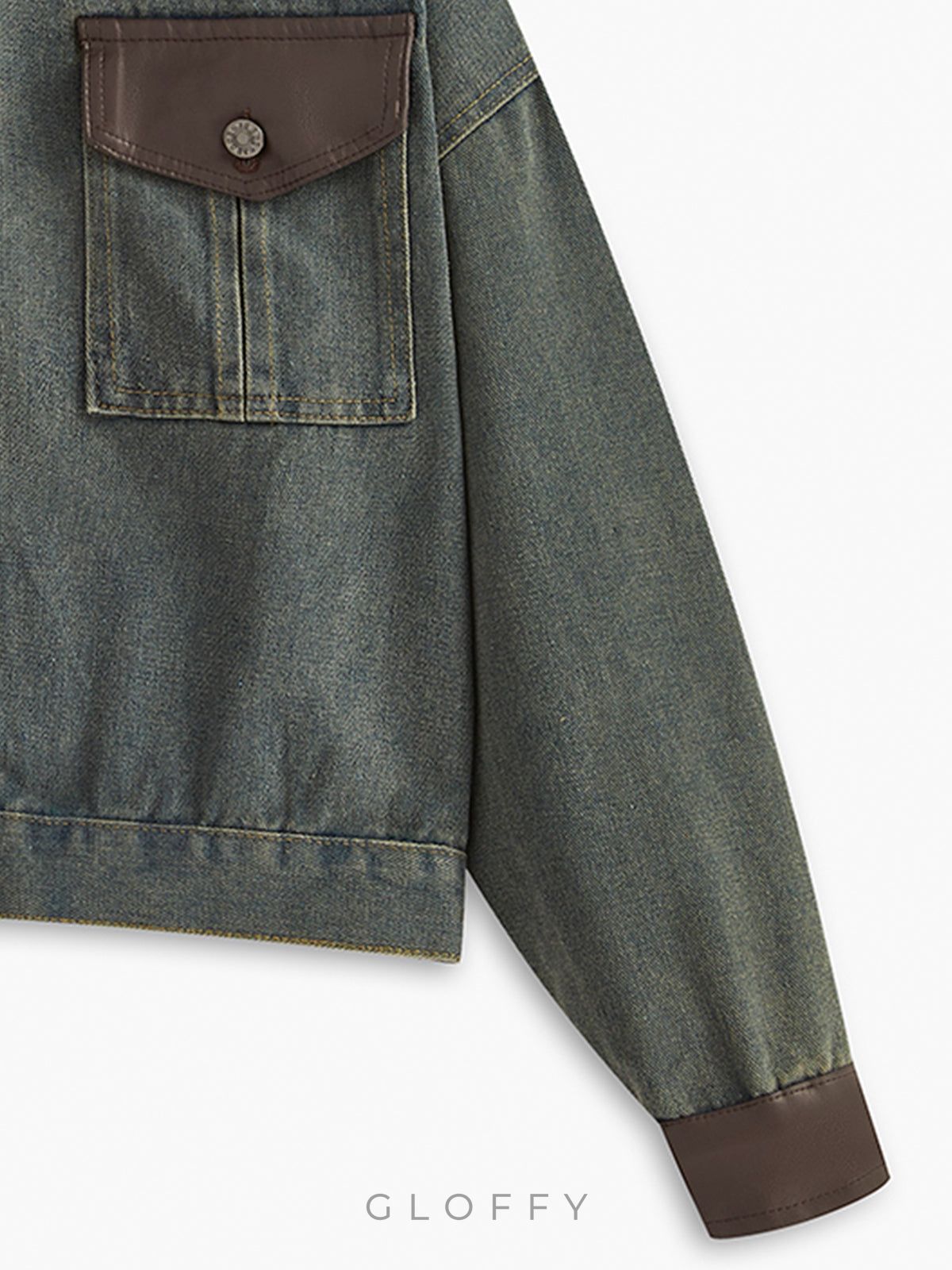 Vintage Kontrast Süslü Yaka Denim Ceket