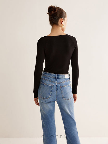 Luna Kare Yaka Slim Fit Triko Üst