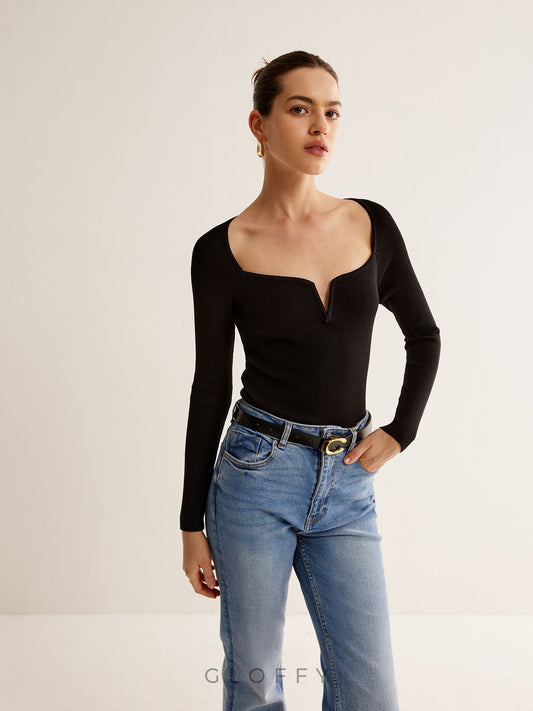 Luna Kare Yaka Slim Fit Triko Üst