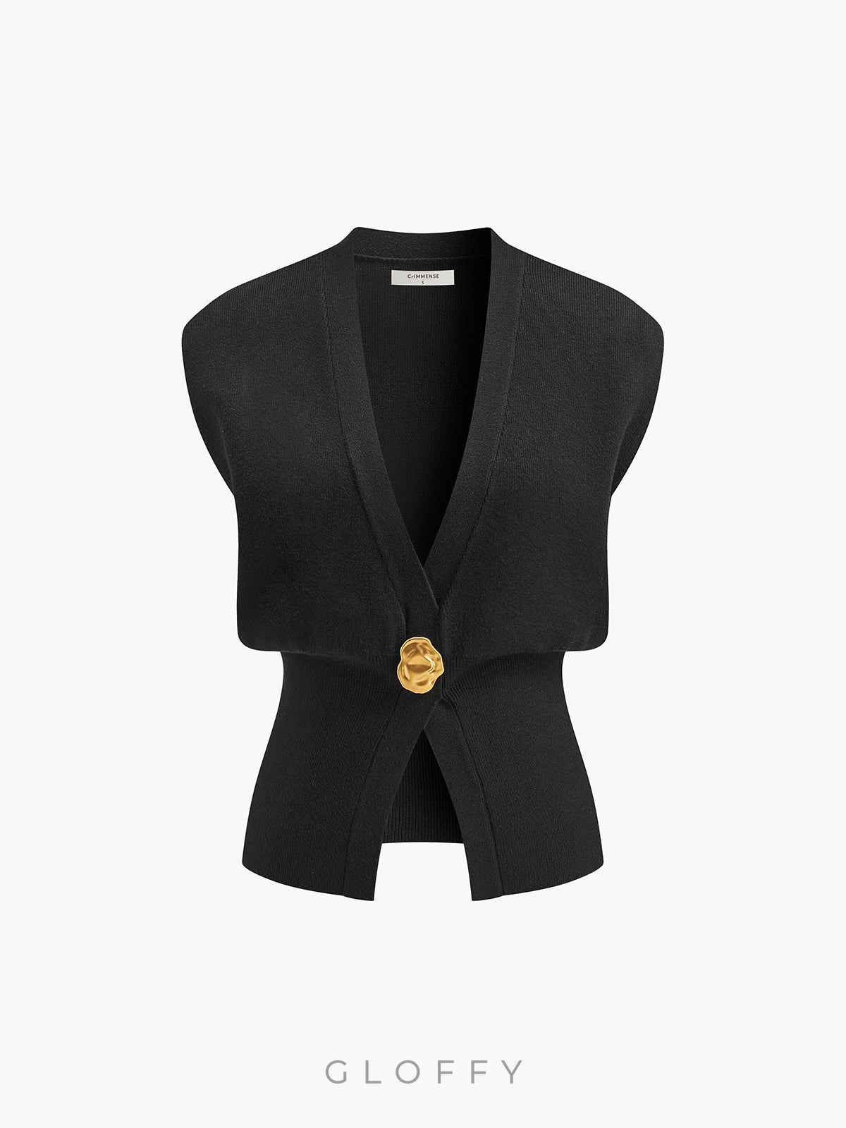 V Yaka Tek Düğmeli Basic Triko Yelek – Siyah