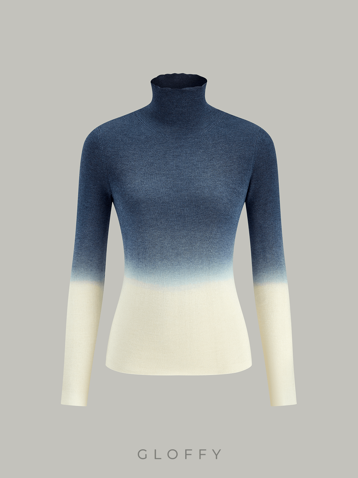 Balıkçı Yaka Degrade Triko Kazak – Antrasit-Ekru