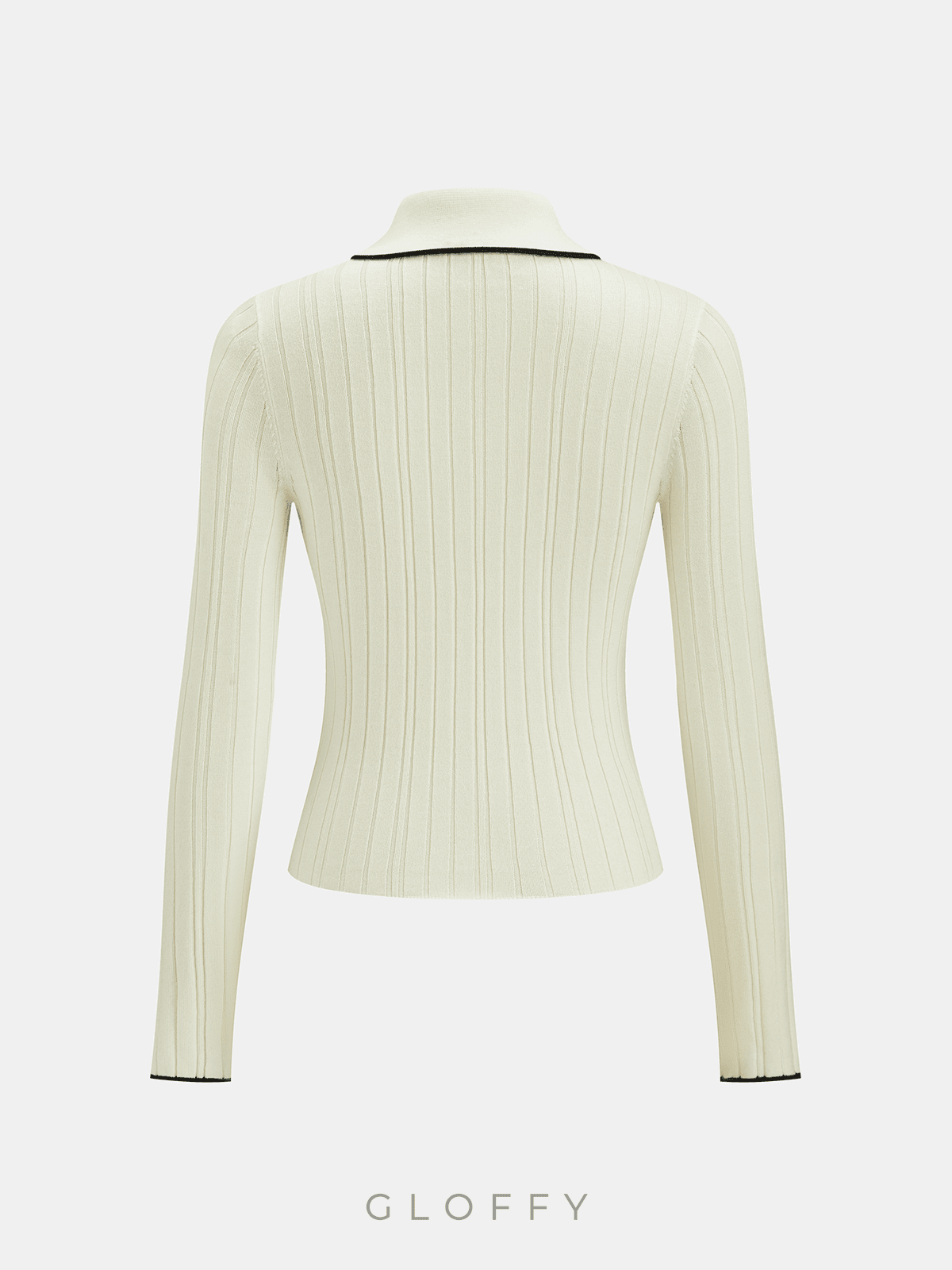 Düğmeli Polo Yaka Fitilli Triko Kazak – Ekru