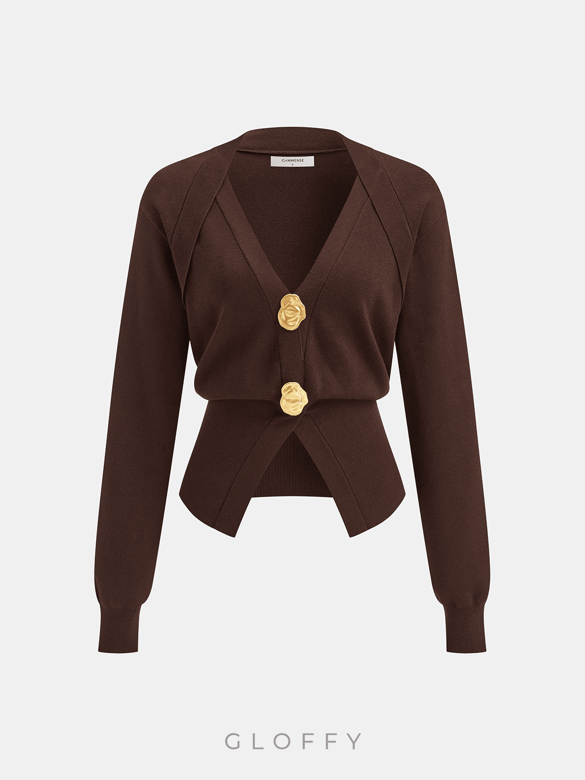 V Yaka Düğmeli İnce Triko Hırka – Kahve