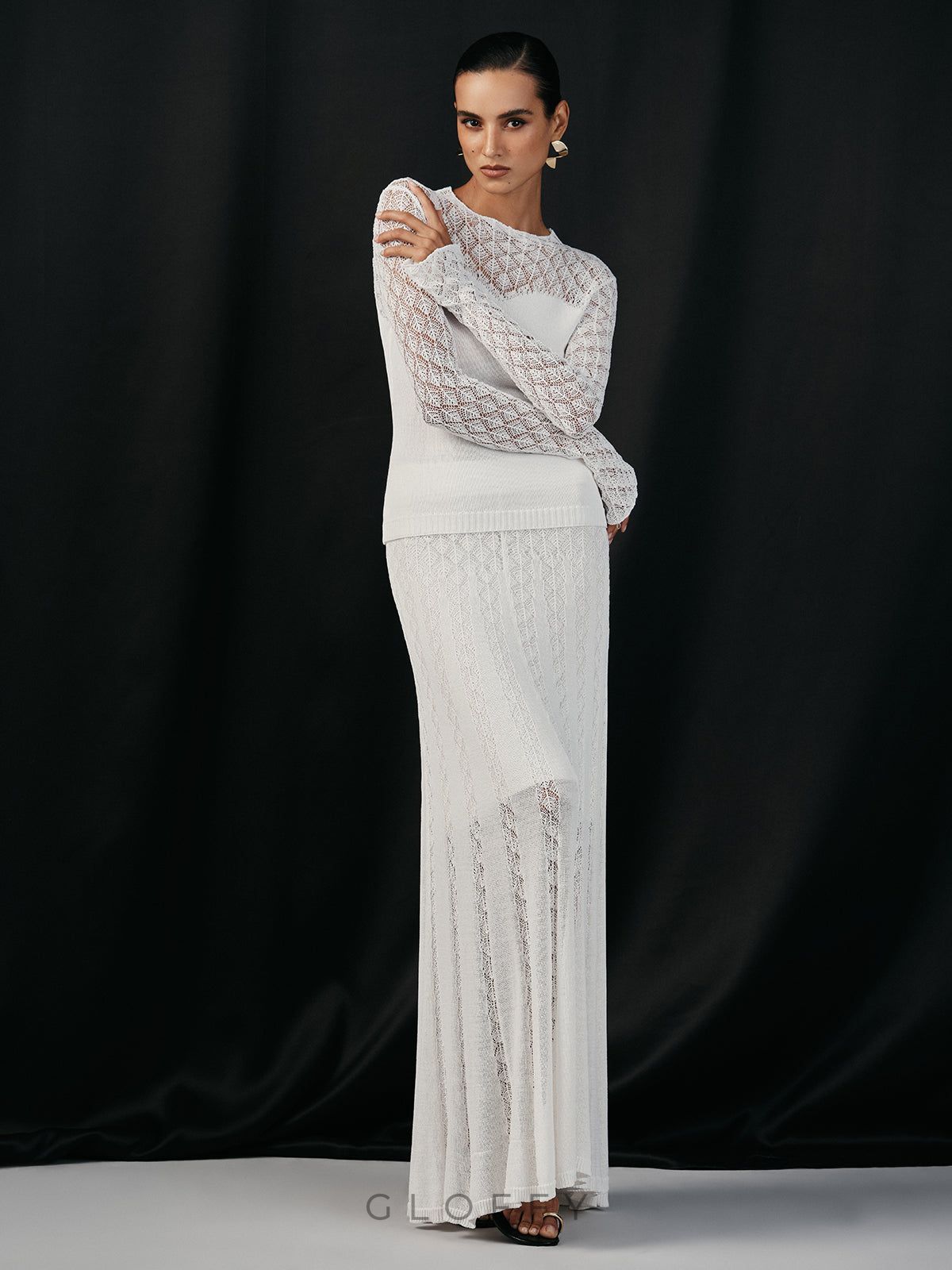 Örme Uzun Dantel Detaylı Etek – Beyaz