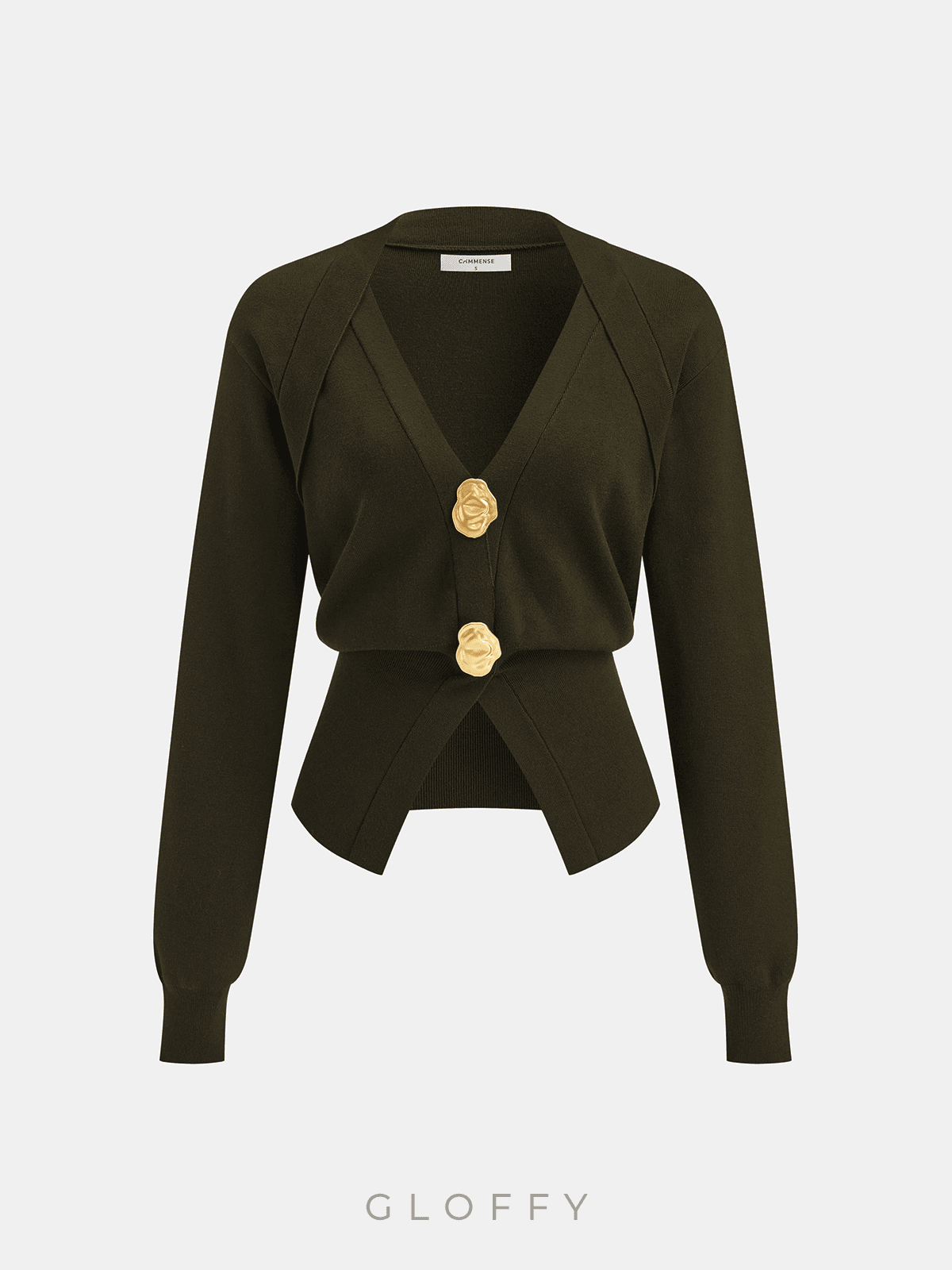 V Yaka Düğmeli İnce Triko Hırka – Kahve