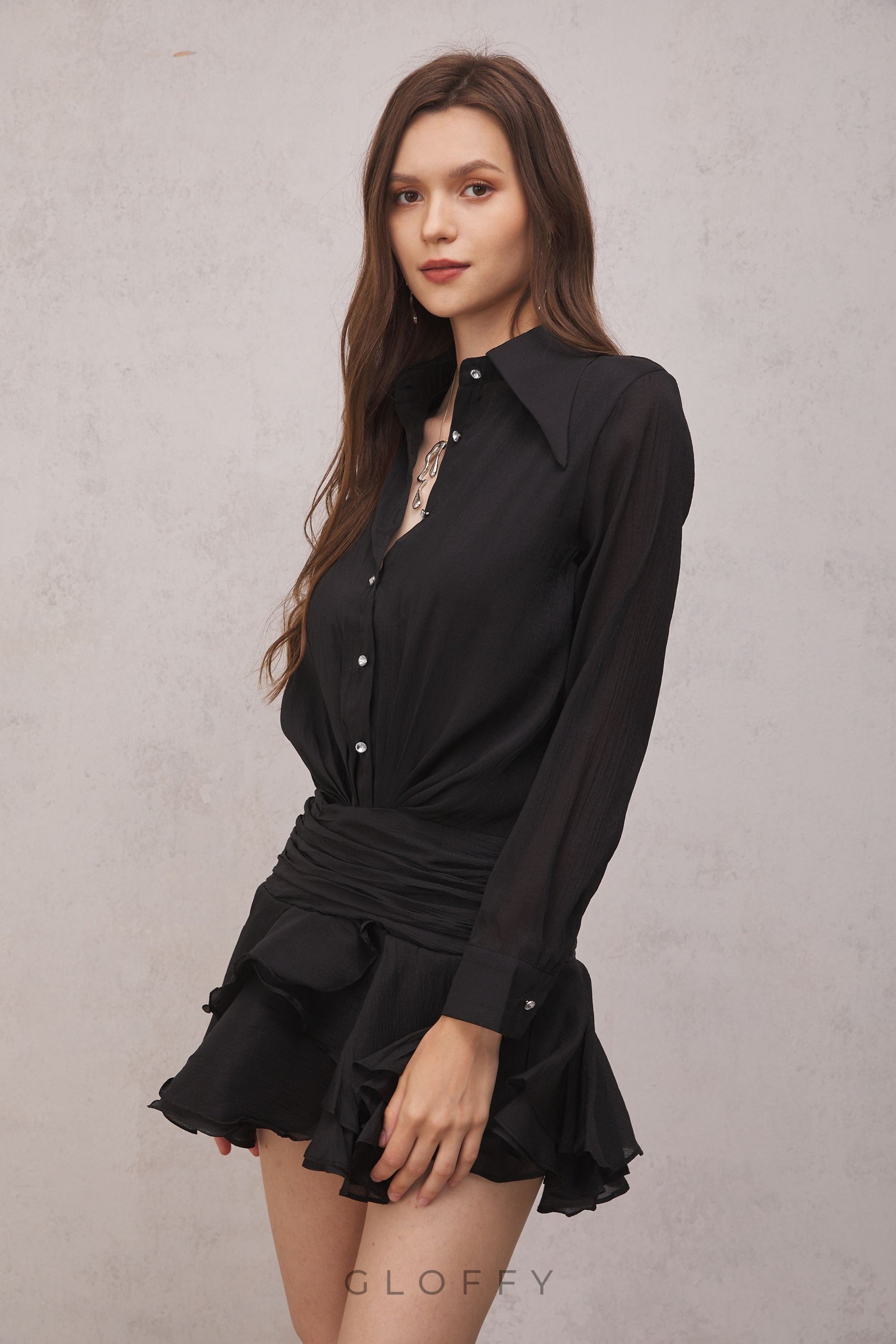 Brinley Pileli Volanlı Mini Elbise Açık Mavi