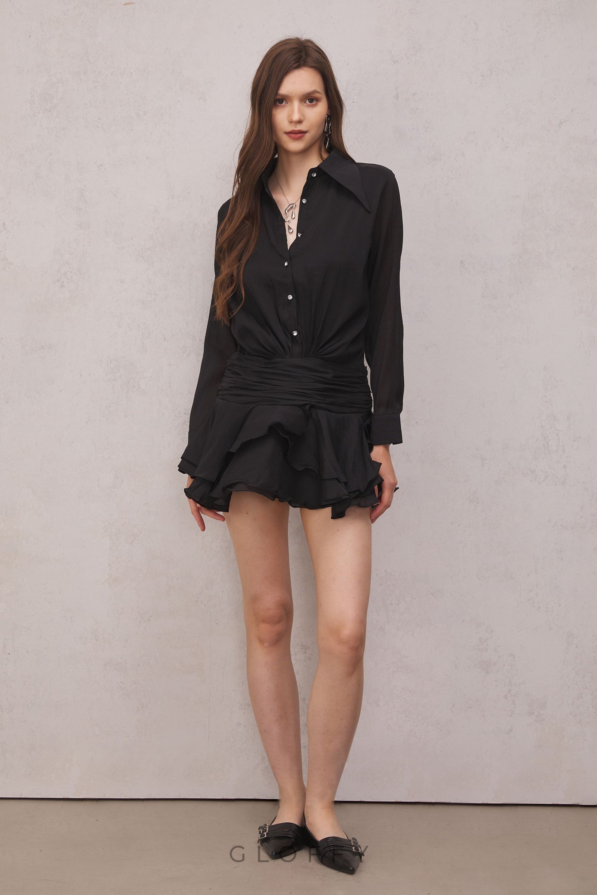 Brinley Pileli Volanlı Mini Elbise