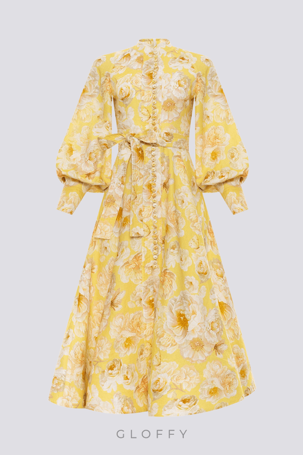 Cécilie Balon Kol Çiçekli Maxi Elbise