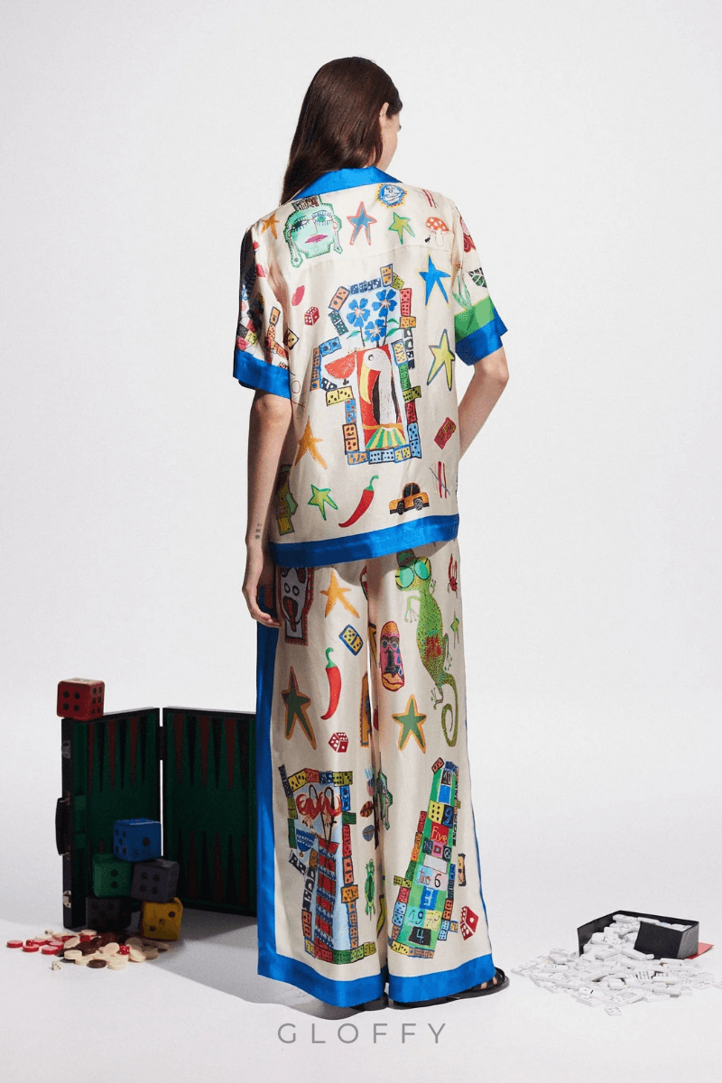 Clarette V Yaka Patchwork Pantolon Takımı