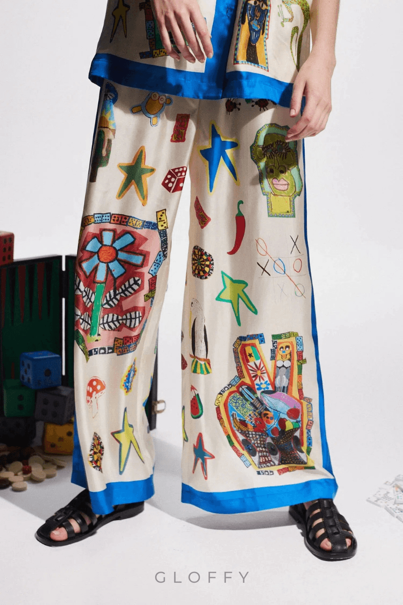 Clarette V Yaka Patchwork Pantolon Takımı