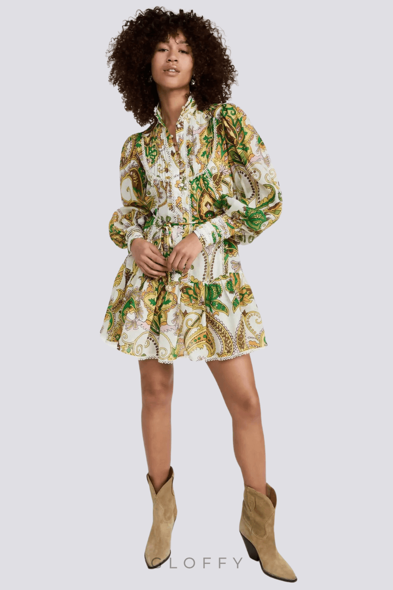 Clarimonde Balon Kol Volanlı Mini Elbise