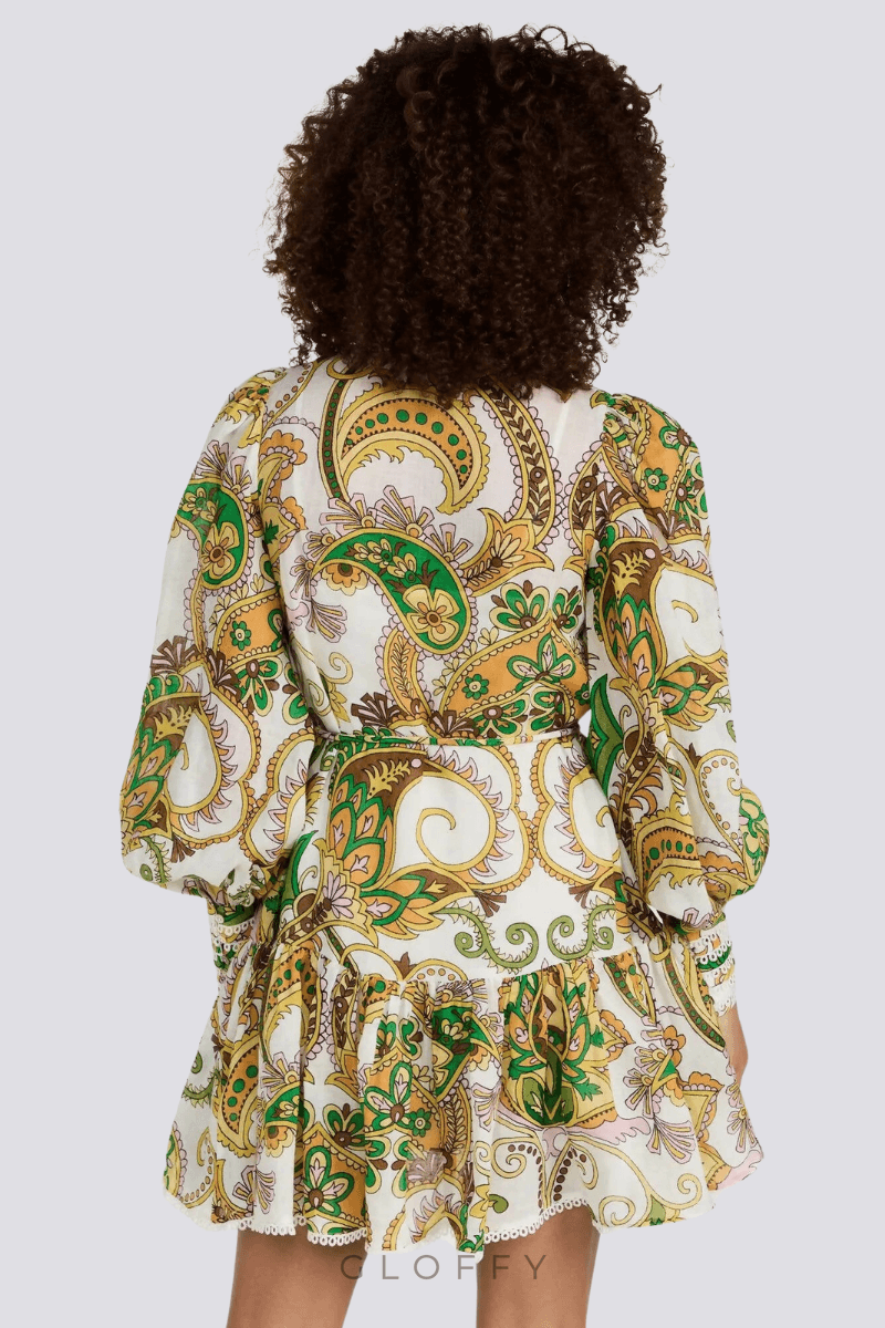 Clarimonde Balon Kol Volanlı Mini Elbise