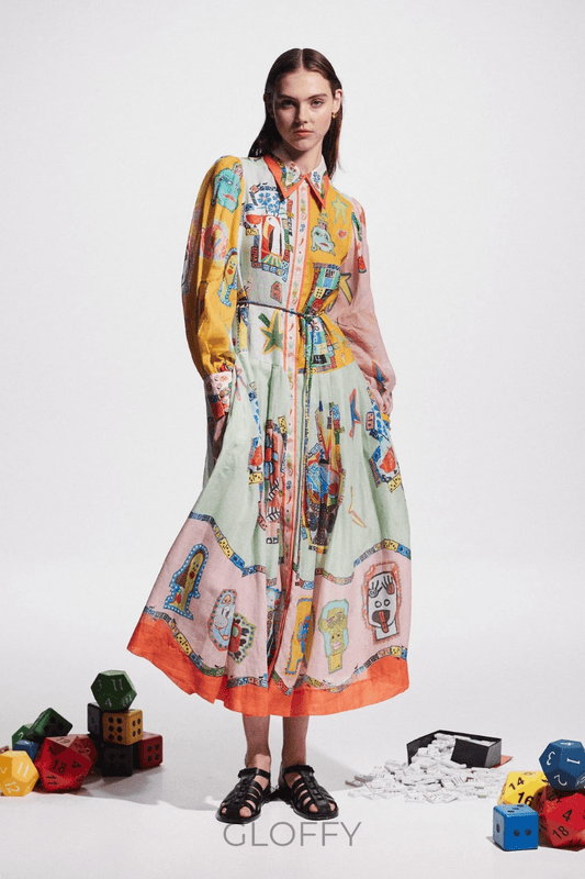 Danielle Balon Kol Patchwork Maxi Elbise