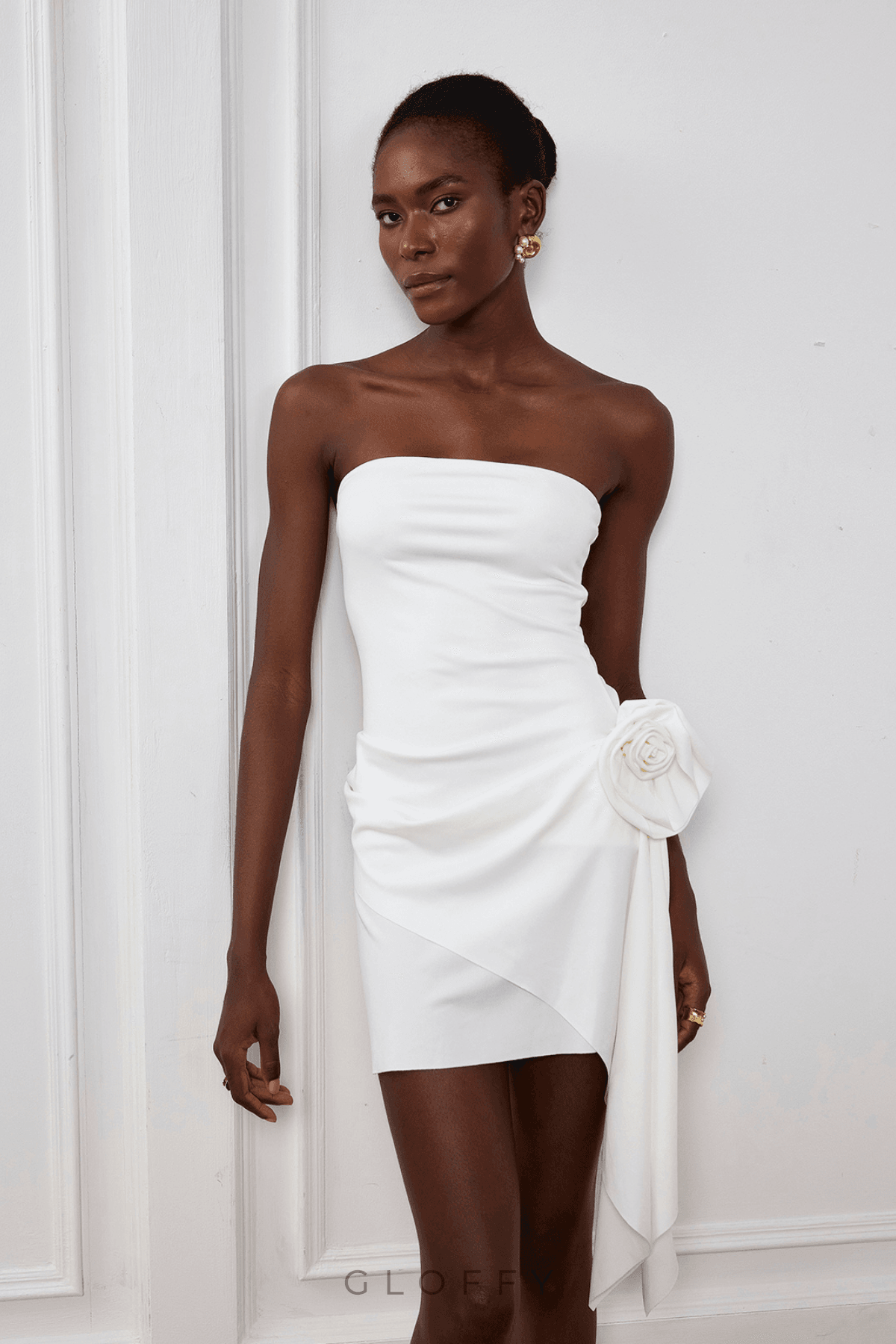 Emmeline Bodycon Off-Shoulder Çiçek Desenli Mini Elbise